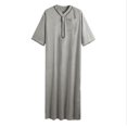 thumbnail image 1 of XDZJLR Mens T Shirts Casual Loose Muslim Arab Dubai Robe Middle Sleeve Button Retro Tee, 1 of 4