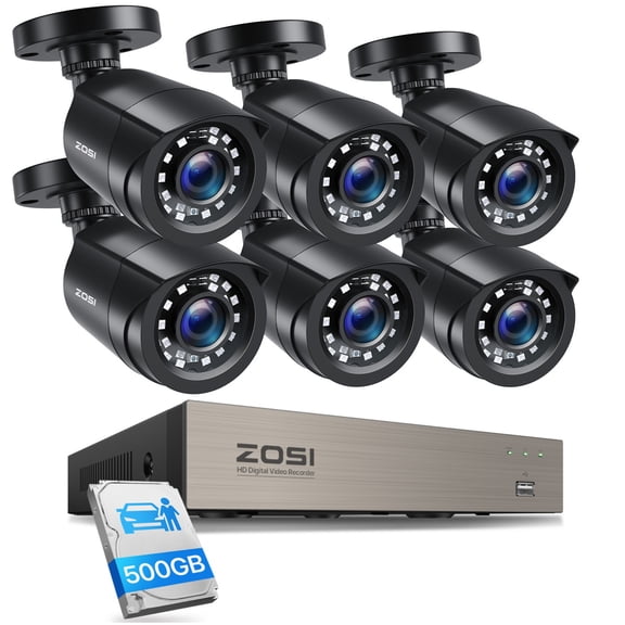ZOSI 3K Lite 8CH Security Camera System Outdoor with 500GB Hard Drive,6pcs 1080P HD 1920TVL Weatherproof CCTV Cameras with AI Human/Vehicle Detection,Full HD Day/Night Vision