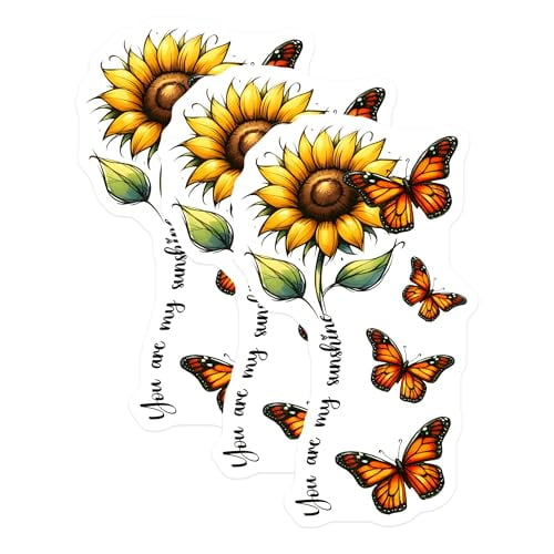 (3 Pack) Sunflower Decals - Butterfly Stickers - You are My Sunshine Decal - 3 Inches On Longest Side - Easy Peel & Apply - Made in USA - 3MCS6751