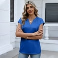 thumbnail image 4 of Satingcolo Womens Shirts Silk Satin Blouses V Neck Summer Shirts Cap Sleeve Business Casual Dressy Spring Summer Clothing Blue L, 4 of 4