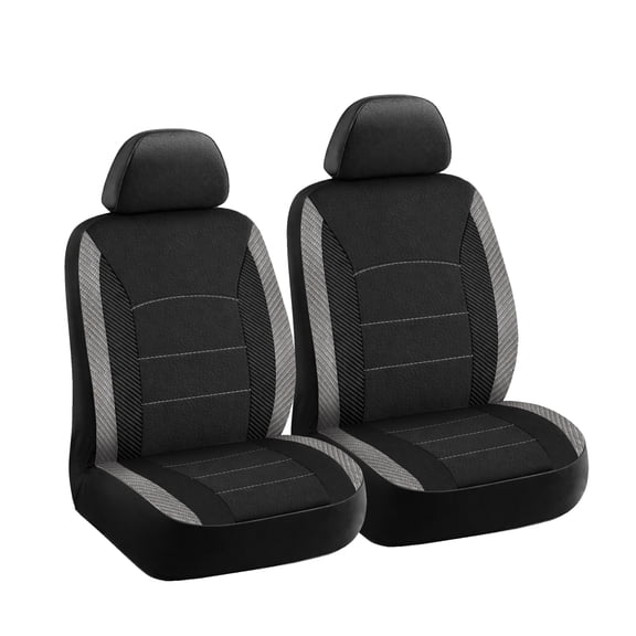 Auto Drive Front Bucket Seat Covers, 2-Piece Set, Faux Leather, Universal Fit for Cars, SUVs & CUVs, Black/Grey Carbon Fiber
