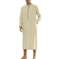 thumbnail image 2 of Lars Amadeus Nightgown for Men's Father's Day Gift Contrast Color Stand Collar Long Sleeves Button Closure Nightshirts, 2 of 4