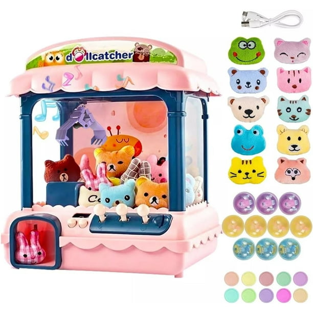 Máquina De Garras para Niños, Maquina De Peluches Mini, con Luz, 10 Peluches y 10 Pelotitas, Rosa
