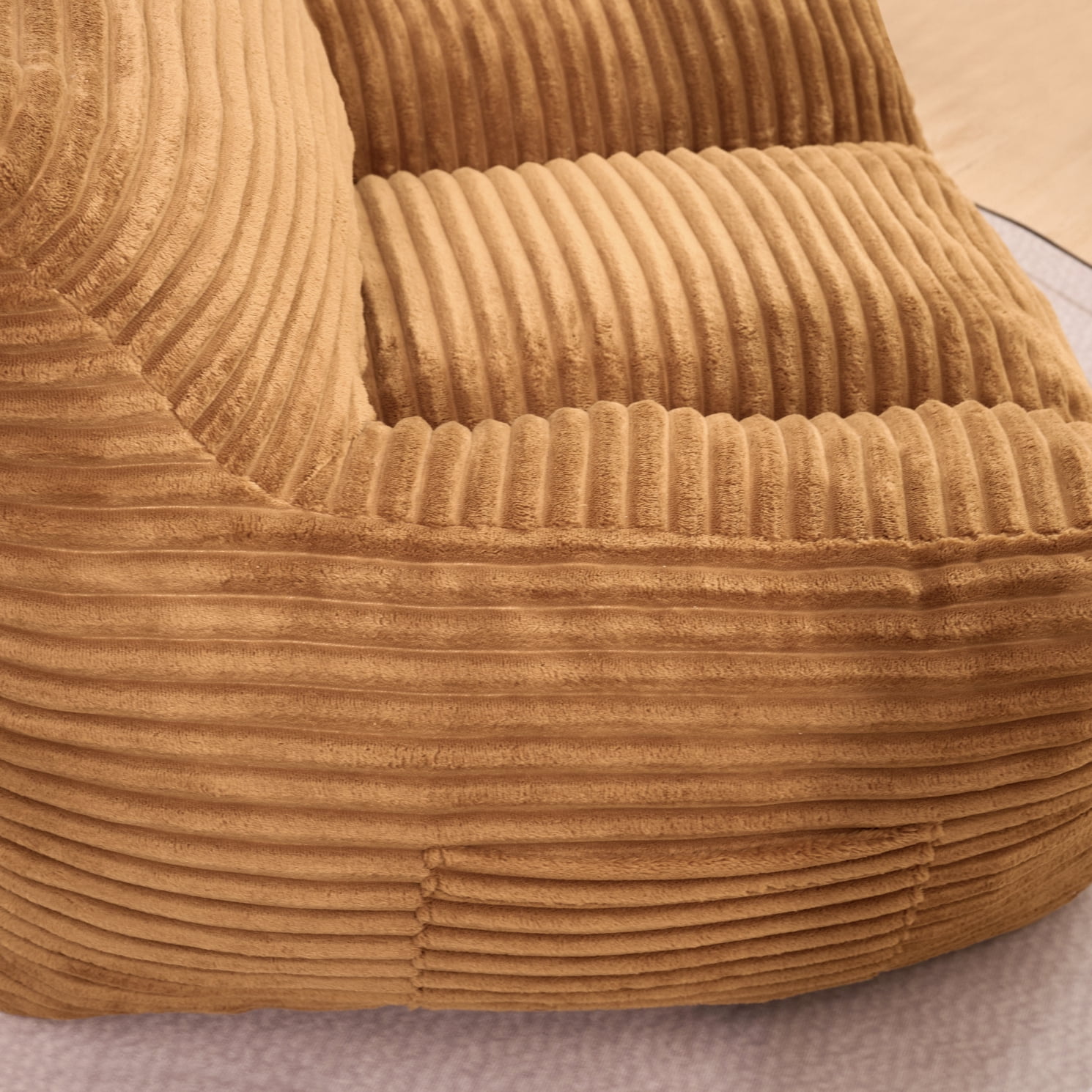 Bean Bag Chairs, Memory Foam Bean Bag Chairs for Adults, Living Room Lazy Sofa with Side Pocket for Bedroom & Dorm, Brown
