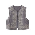 thumbnail image 2 of Women Vest, Sleeveless Open Front Embroidery Flower Sequined Outwear Gilet for Casual Street, 2 of 10