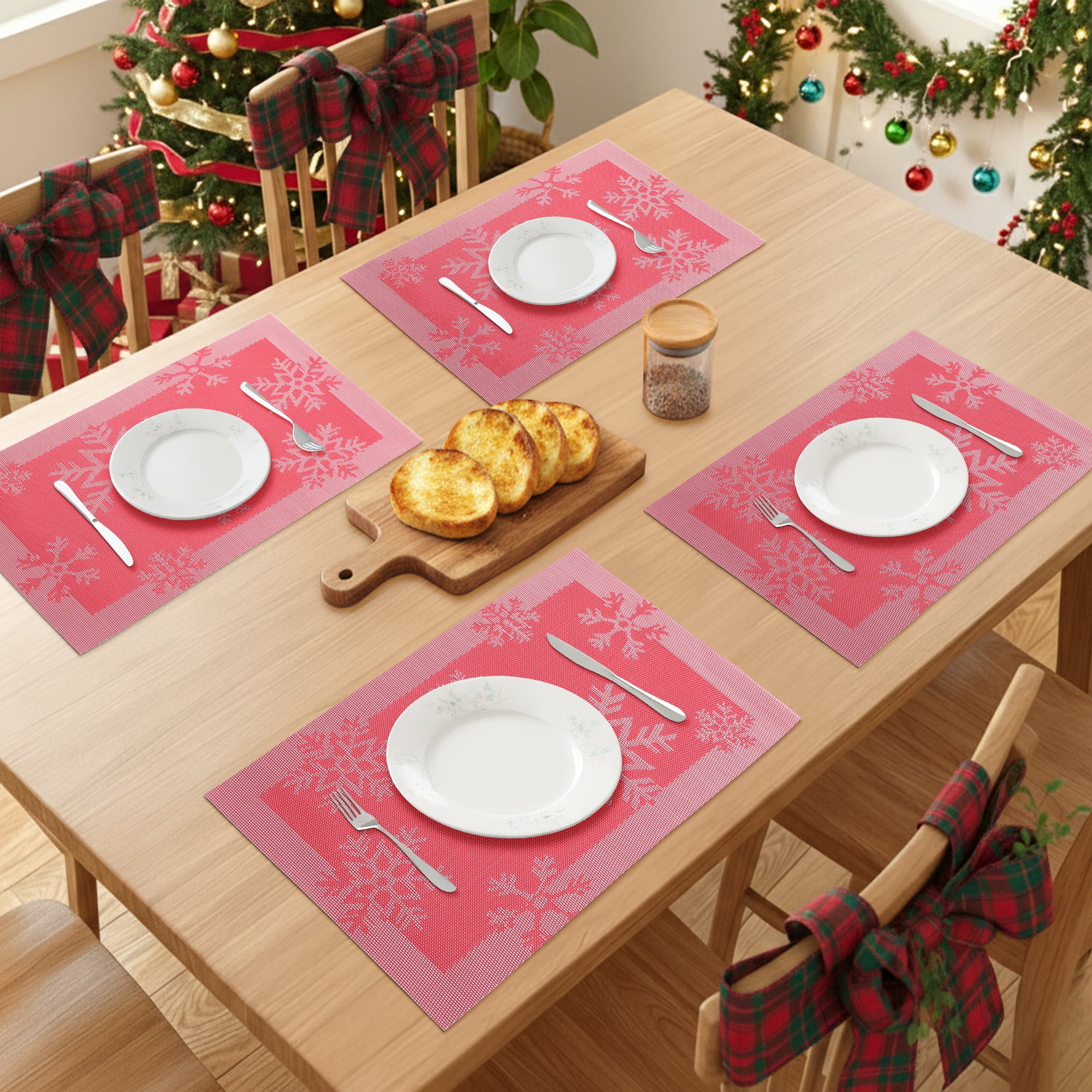 Unique Bargains 6Pcs Plastic Placemats Table Mats Red 17.7" x 11.8"