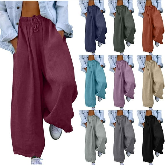 Simua Women's Wide Leg Palazzo Pants Yoga Lounge Hip Harem Flowy Solid Color Drawstring Trousers