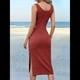 thumbnail image 5 of Vestido de Verano para Mujer, Informal, Sin Mangas, Cuello Cuadrado, Ajustado, con Abertura Lateral, Midi, Acanalado. Naranja y Rojo XL, 5 of 9