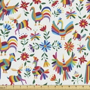 Mexican Fabric by the Yard, Traditional Latin American Art Design Natural Inspirations Flowers and Birds, Decorative Upholstery Fabric for Sofas and Home Accents, 2 Yards, Multicolor by Ambesonne