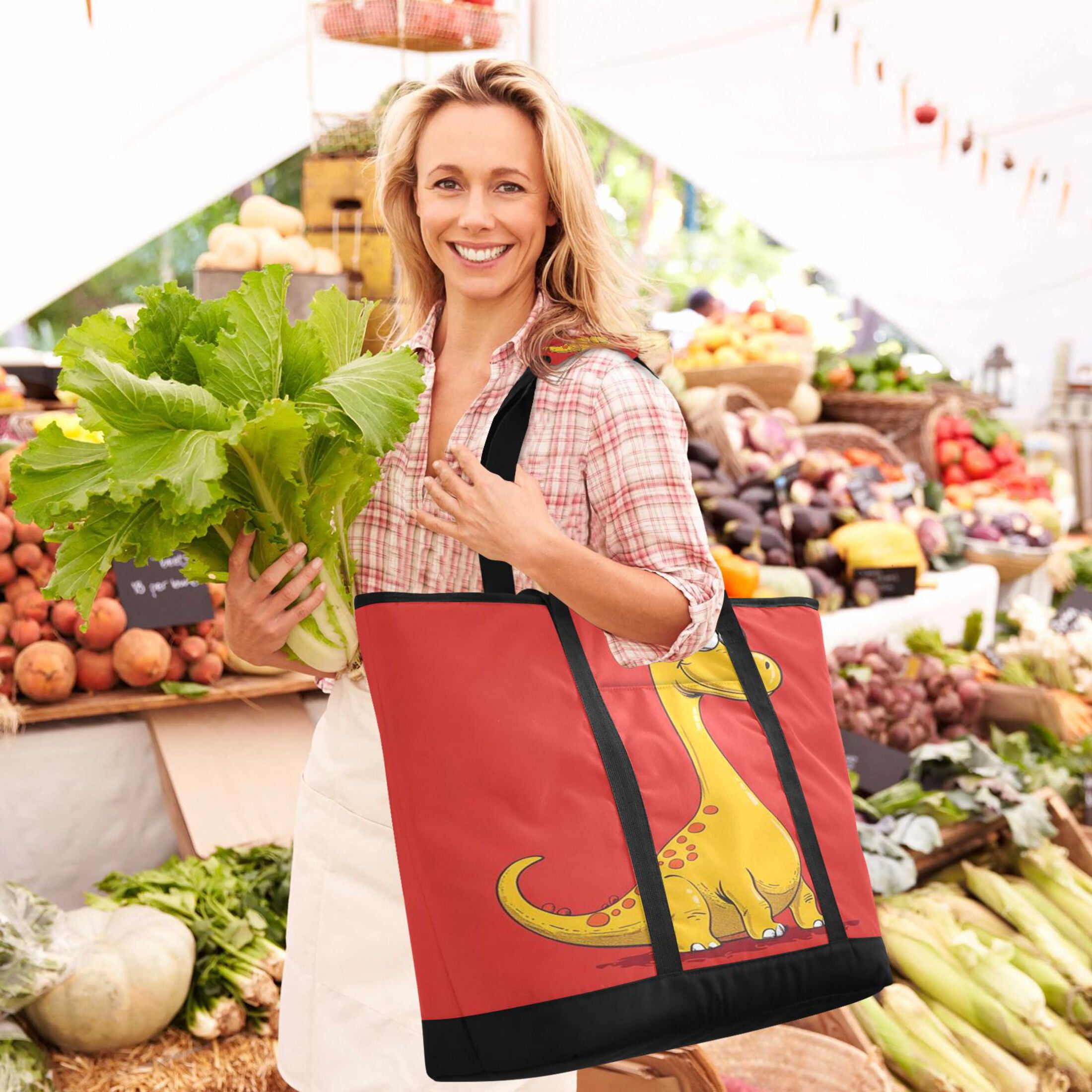 Large Hand-held Ice Pack Picnic Bag Insulation and Refrigeration Suitable for Shopping Picnics and Camping Yellow Dinosaur