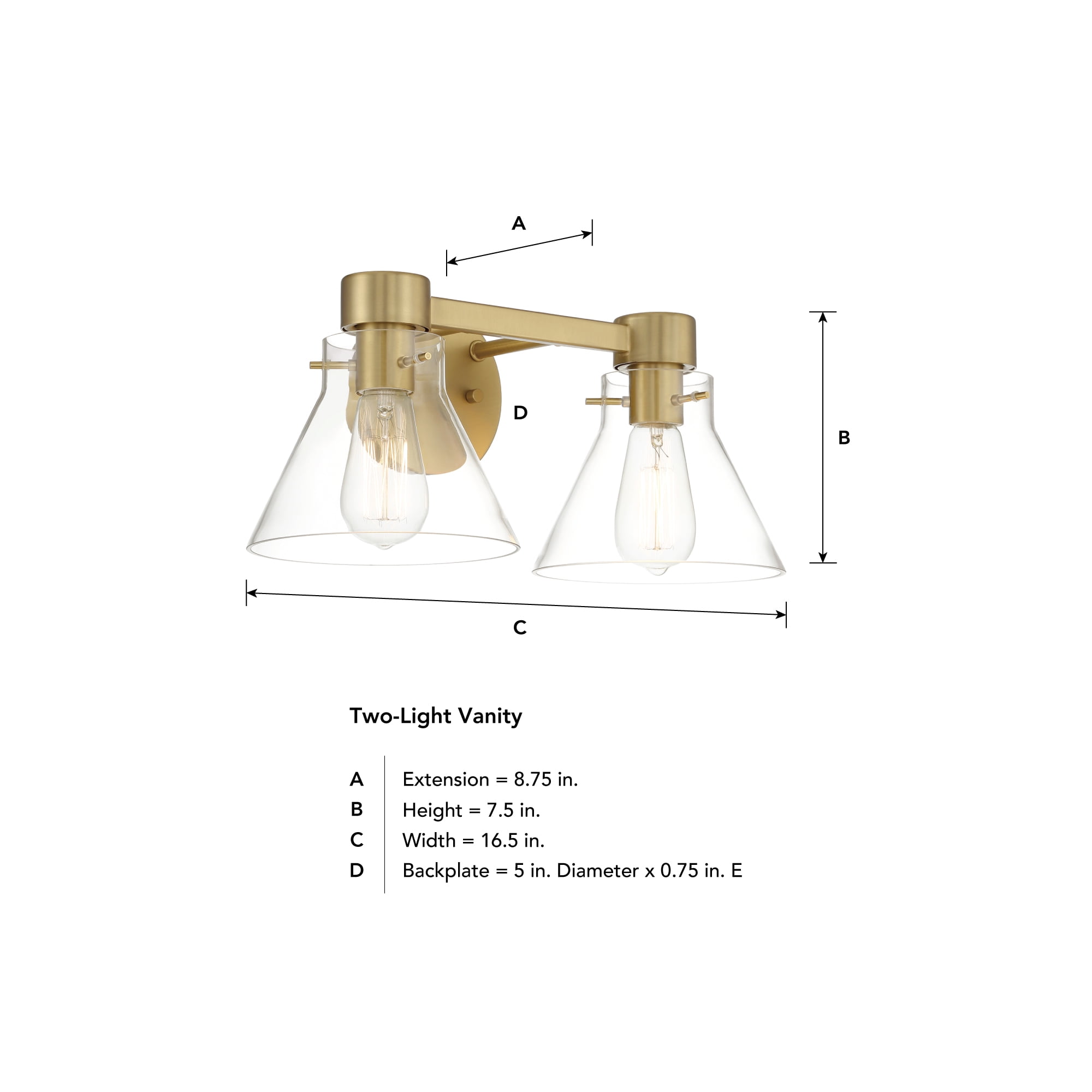 Designers Fountain Willow Creek 16.5 inch 2-Light Brushed Gold Contemporary Bathroom Vanity Light Fixture with Clear Blown Glass Shades, D204M-2B-BG