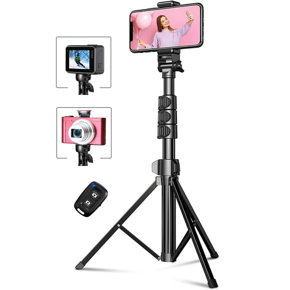 Phone Tripod, 55.9" Inch Extendable Selfie Stick Tripod with Bluetooth Remote & Carrying Bag for Smartphone, iPhone, Camera, GoPro
