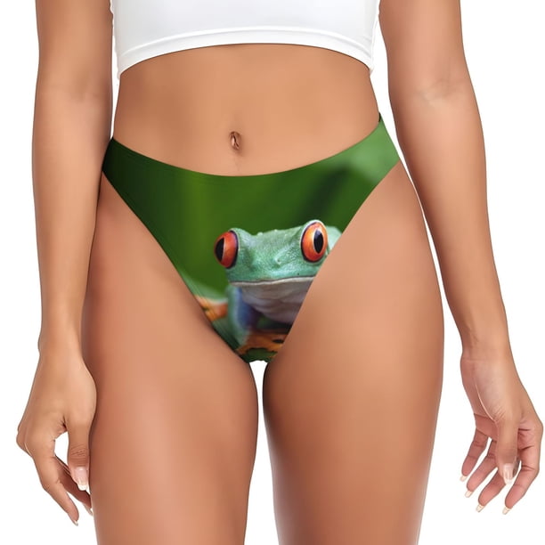 Balery Red-Eyed Tree Frog Tangas de Algodón para Mujer con Estampado – Ropa Interior Sexy, Transpirable, G-string-Medium
