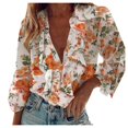 thumbnail image 1 of Gibobby Camisa Elegante Para Mujer Camisa De Cuello En V De Manga Larga Con Volantes Con Paneles De Mujer De Tamaño（Anaranjado, L), 1 of 4