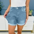 thumbnail image 2 of Biziza Denim Shorts for Women Mid Rise Ripped Elastic Waist Stretch Folded Hem Plus Size Jean Shorts with Pockets S-5XL, 2 of 8