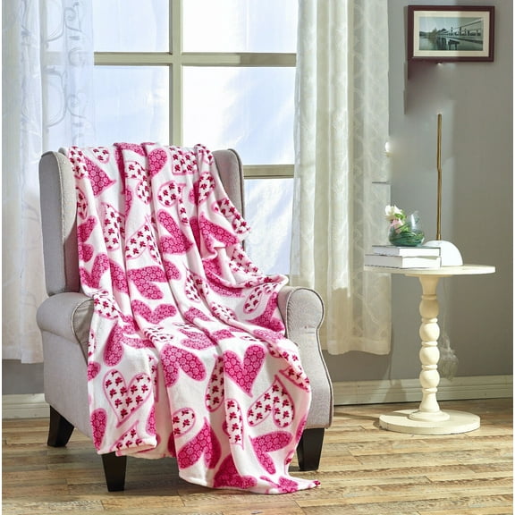 Kate Aurora Valentine's Day Floral Hearts Ultra Soft & Plush Accent Throw Blanket - 50 In W X 60 In. L
