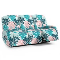 ZIATUBLES Monstera Leaf Recliner Cover, 8 Pieces Stretch Reclining Sofa Covers with Storage Pockets for 3 Seater Couch, Soft Washable Furniture Protector for Pets