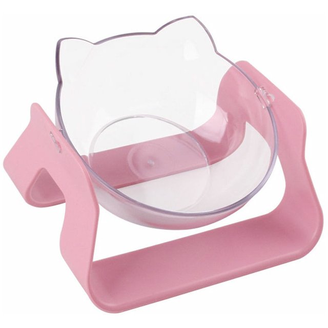 Bebedero para mascotas, cuenco para gatos transparente, ajustable a 15° en la columna cervical, color rosa