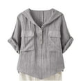 thumbnail image 2 of Orders Placed By Me Womens Linen Tops Button Down Hooded Short Sleeve Summer Shirts V Neck Beach T Shirt Dressy Casual Work Blouses with Pockets Blusas De Mujer En Oferta, 2 of 6