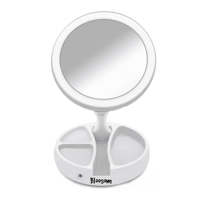 Espejo De Luz Led Doble Cara Ajustable Plegable Blanco