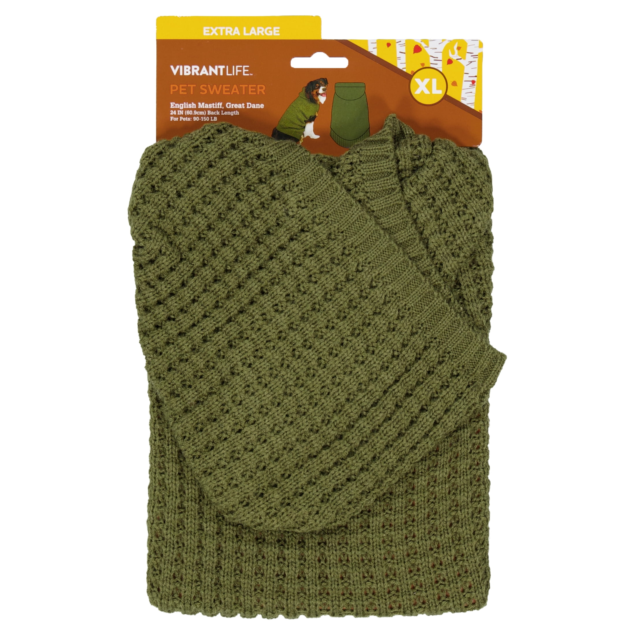 Vibrant Life Waffle Knit Dog Sweater, Green, XL, Among Other English Mastiff, Great Dane