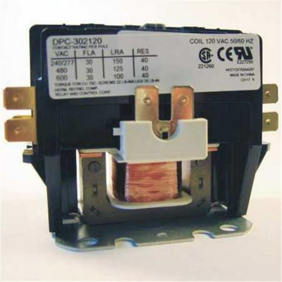 Relay & Control DPC-302120 Definite Purpose Contactor, 30 amp, 2 Pole 120 V
