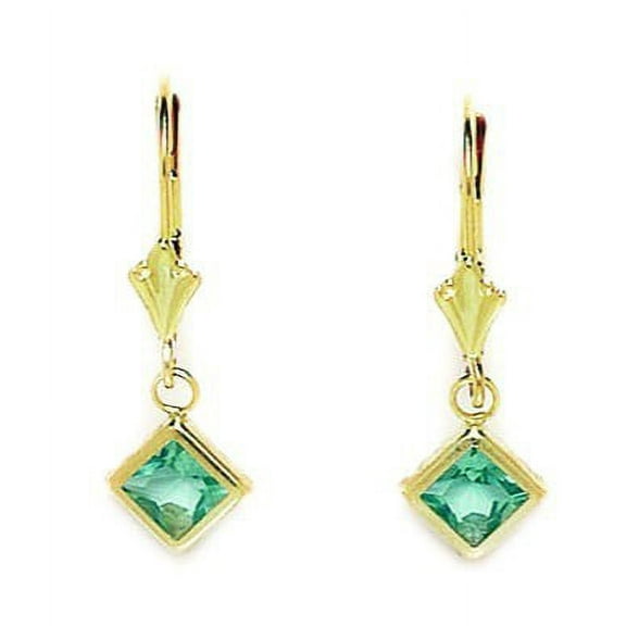 14k Yellow Gold March Lt-Blue CZ Large Kite Drop Leverback Earrings - Measures 26x8mm