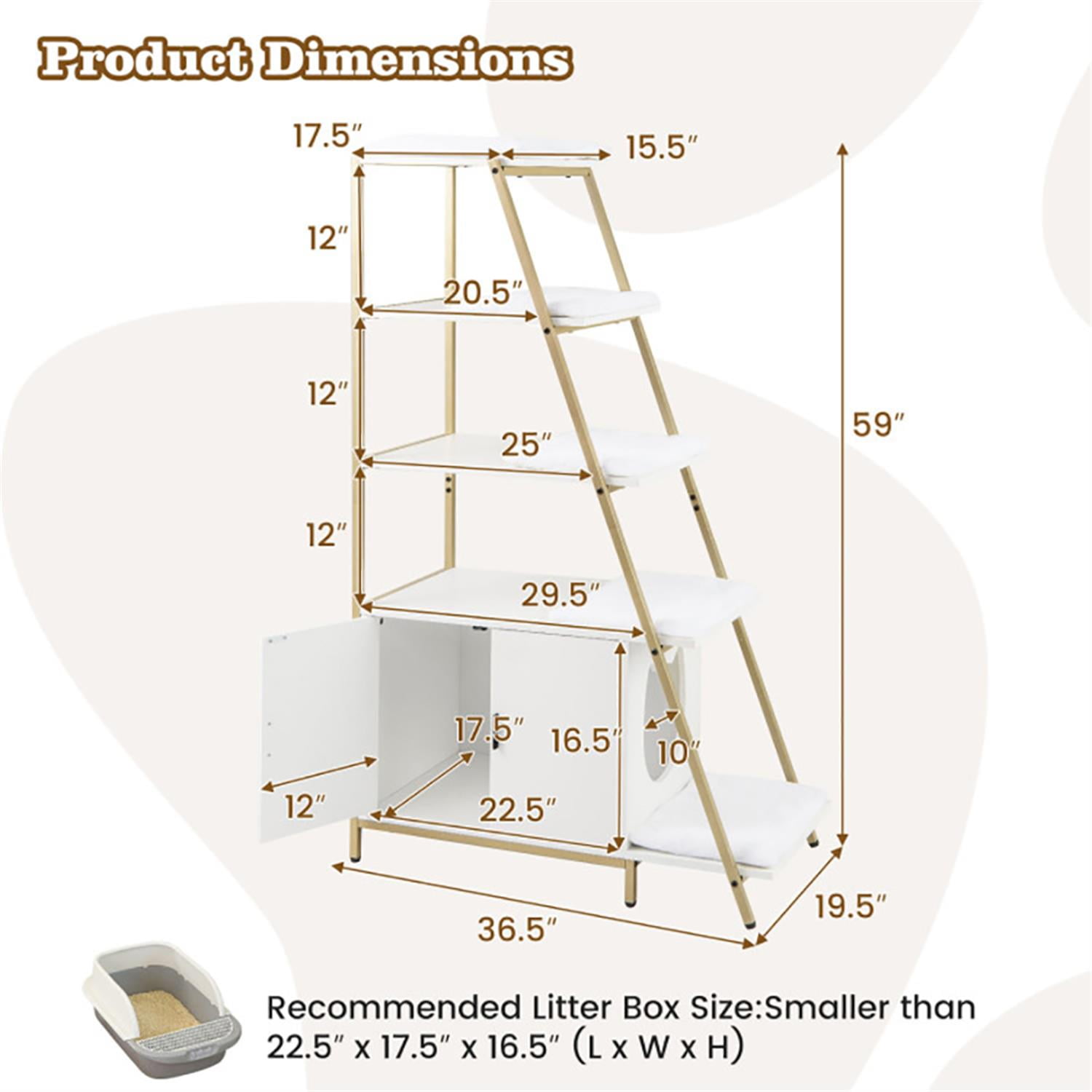 Kadyn Large Cat Litter Box Enclosure with Storage and Ladder Shelf, Hidden Litter Box for Cats, Cat House Furniture for Side Table or Nightstand, White