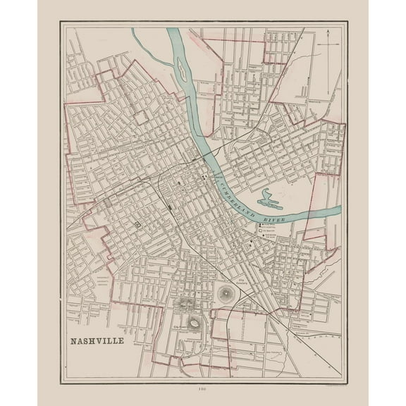 Historic City Map - Nashville Tennessee - Cram 1892 - Vintage Wall Art