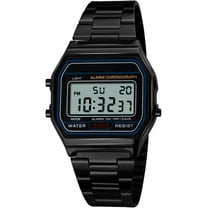 Men Lady Vintage Retro Gold Stainless Steel Digital Casual Watch Alarm Stopwatch