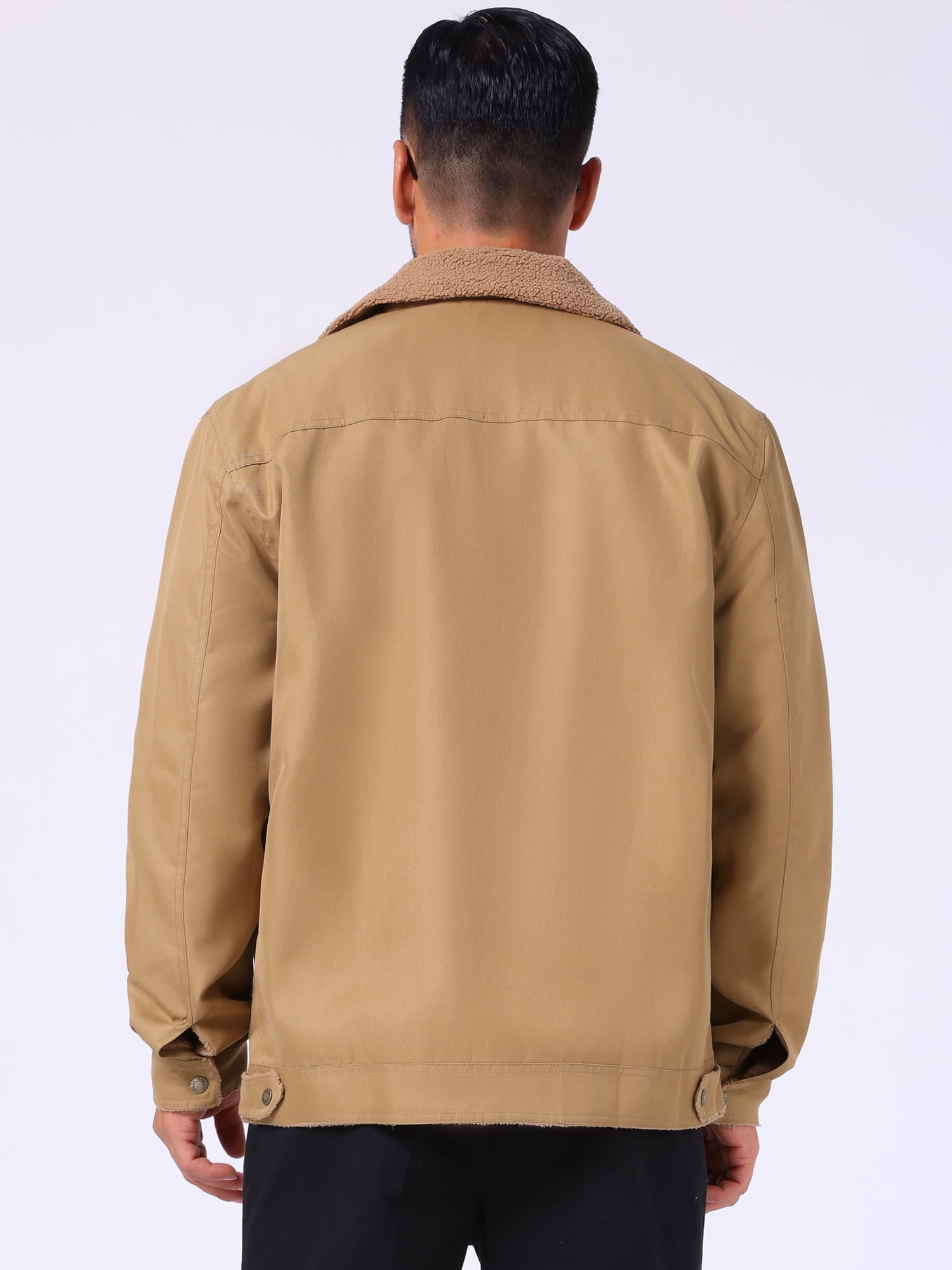DARING DIVA Collared Button Front Fleece Lining Cargo Trucker Jacket M Dark Khaki