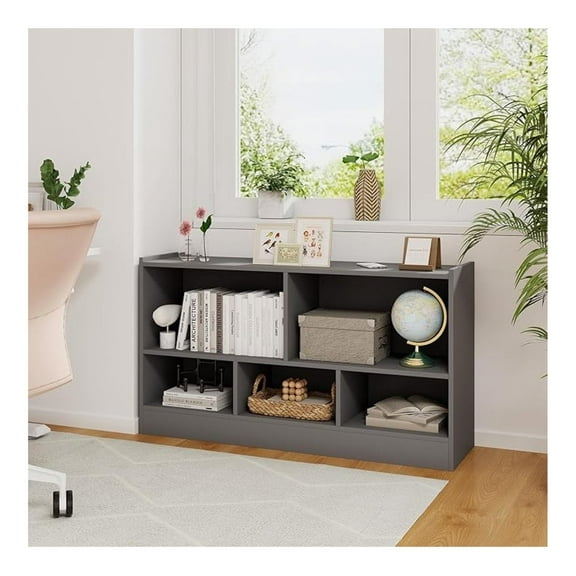 5 Cube Storage Organizer, 2-Tier Open Bookshelf, Wooden Bookshelves & Bookcases, Modern Display Book Shelf for Home Office Classroom, Under Window Small Horizontal Bookcase
