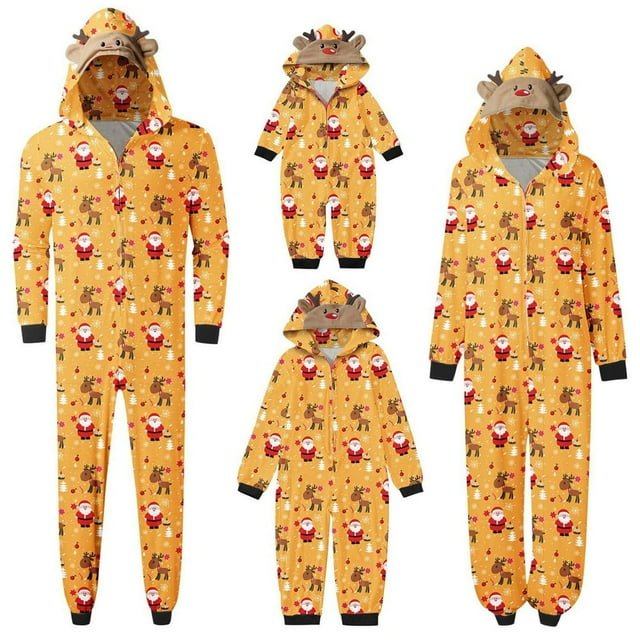 MesaSe Christmas Family Matching Jumpsuits Pajamas Santa/Tree/Print Hooded Long Sleeve Zipper Onesie Rompers Pjs