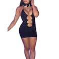 thumbnail image 2 of Sedceaty Women Sexy Hollow Out Dress, Black Halter Neck Backless Off-the-shoulder One-piece, S/ M/ L, 2 of 9