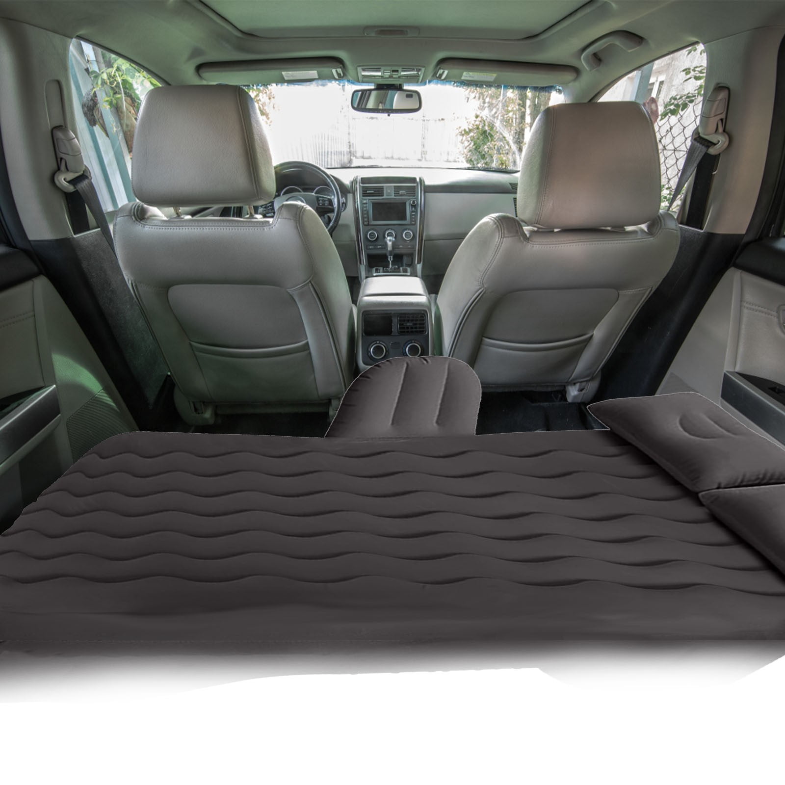 Inflatable Car Bed for Rear Seat with Anti-Fall Design and Double-Layer Leak-Proof Valve, Full-Size Travel Mattress with Pump Pillow for Road Trips Camping Family Use