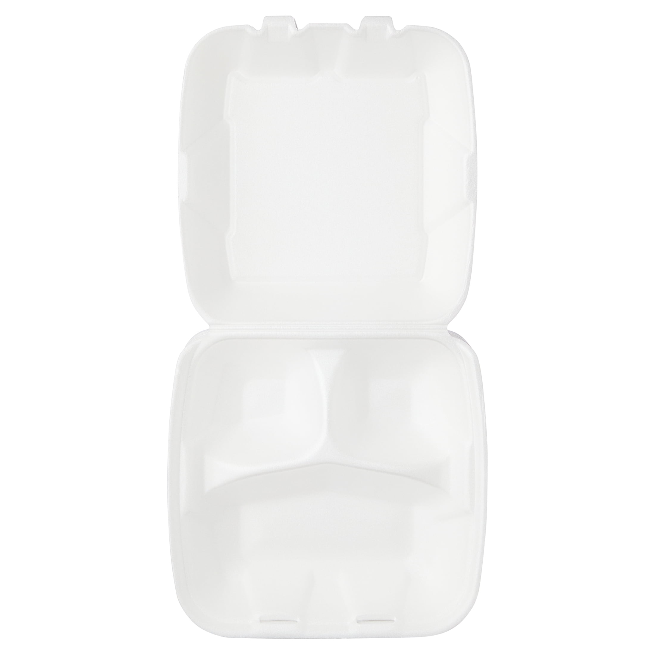 Great Value Foam 3-Compartment Hinged Lid Take-Out Containers, 12 Count