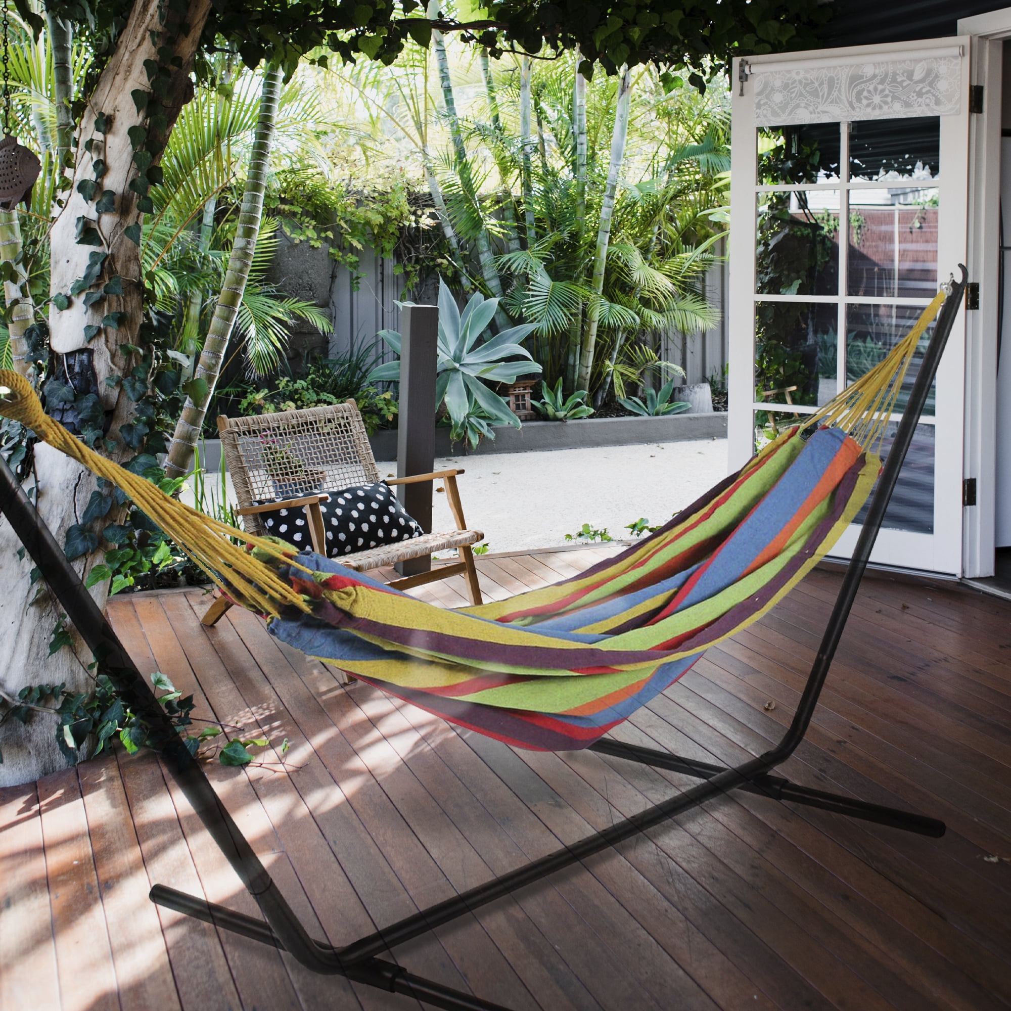 Northlight Striped Woven Two Person Brazilian Cotton Double Hammock - 72" x 57" - Multi-Color