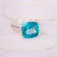 thumbnail image 2 of Solitaire Cushion Paraiba Tourmaline Ring, Half Bezel Set 925 Sterling Silver Ring, Large Vintage Ring, Statement Ring, 2 of 5
