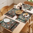 thumbnail image 5 of Burnt Orange Green Flower Placemats Set of 12 Boho Ethnic Vintage Place Mats Indoor Wipeable Table Mats Washable Cloth Dining Table Placemats for Kitchen Holiday Party Home Decor 13x19 Inch, 5 of 9