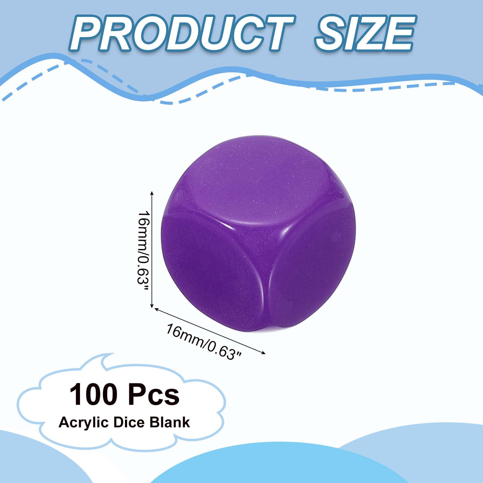 16 mm Acrylic Dice Blank, 100 Pcs Rounded Corner Blank Dice with Smoothed Surface Six Sided for Board, Purple