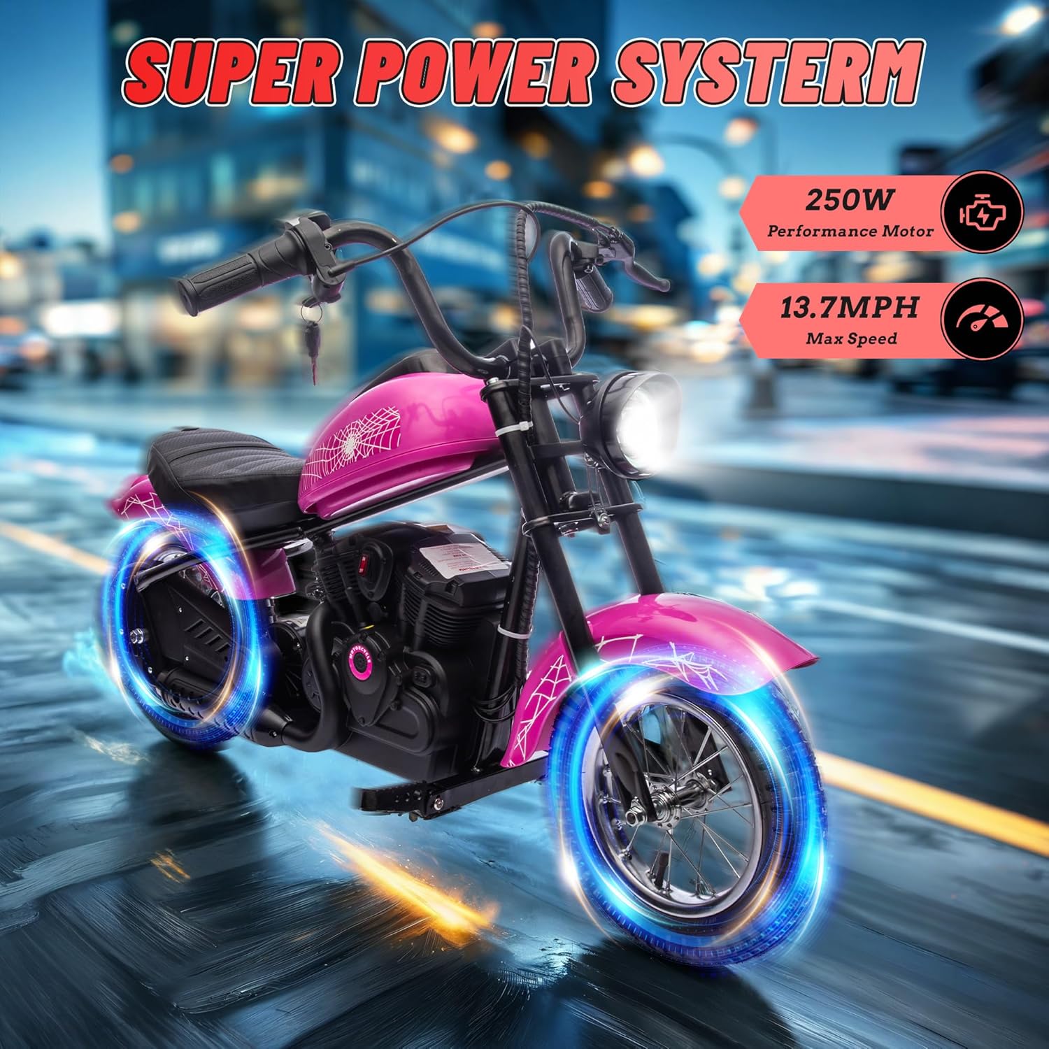 Akaber 24V Electric Dirt Bike for Kids, Motor Kids Dirt Bike, 250W Ride On Motorcycle up to 15 mph, Power Display, Rear Suspension, Hand Brake