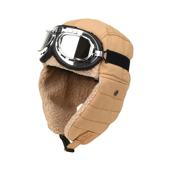 OWUUcdse Man's Trapper Hats, Faux Fur Lined Windproof Thermal Skiing Earflap Hats for Outdoor Khaki Size One Size