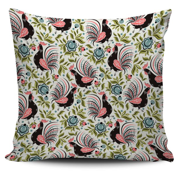 Gallo Gallina Hojas Patrón Funda de almohada