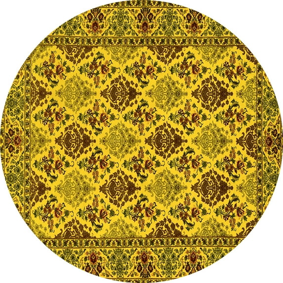 Ahgly Company Machine Washable Indoor Round Persian Yellow Traditional Area Rugs, 3' Round