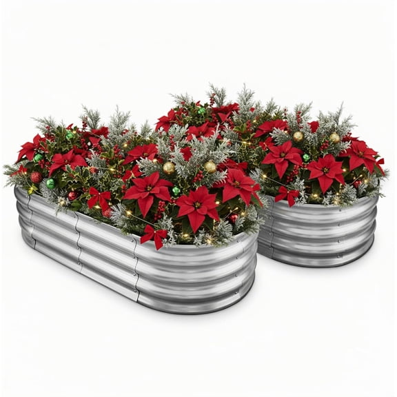 Galvanized Raised Garden Bed for Outdoor: 4X2X1ft Durable Metal Vegetable Plant Container Kit - Oval Planter Box for Gardening Flower Trough （2 Pack）