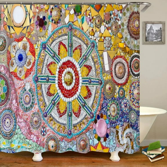 Waterproof Shower Curtain Colorful Ceramic Tile Mosaic Pattern Printed Polyester Bathroom Curtain Decor Bath Curtains With Hook