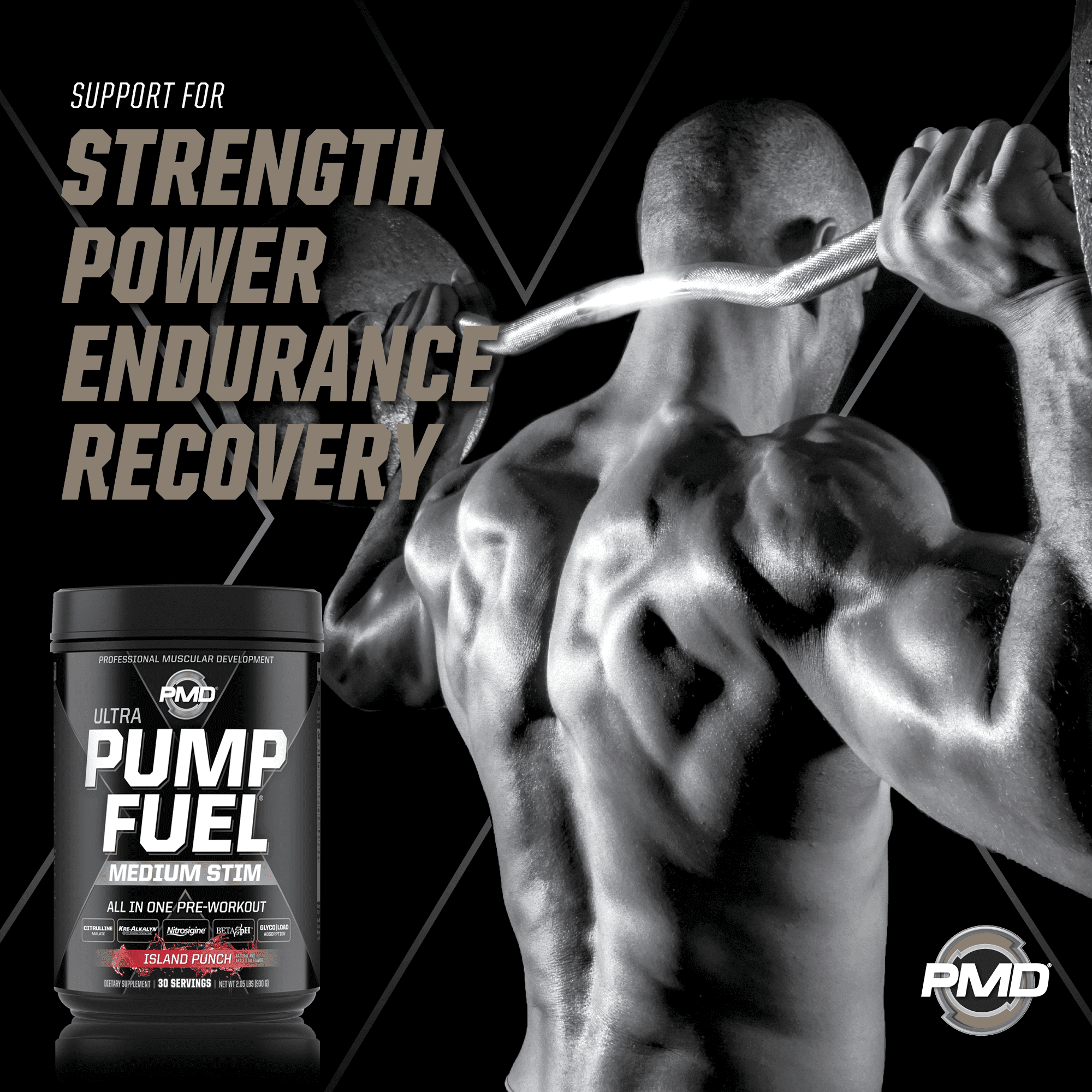 PMD Sports Ultra Pump Fuel - Pre Workout Drink Mix - Energy, Strength, Endurance, Muscle Pumps and Recovery - Complex Carbohydrates and Amino Energy - Island Punch (30 Servings)