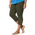 thumbnail image 2 of Asgosdo Women Plus Size Lace Hem Capri Leggings High Waist Stretch Solid Casual Cropped Pants, 2 of 5