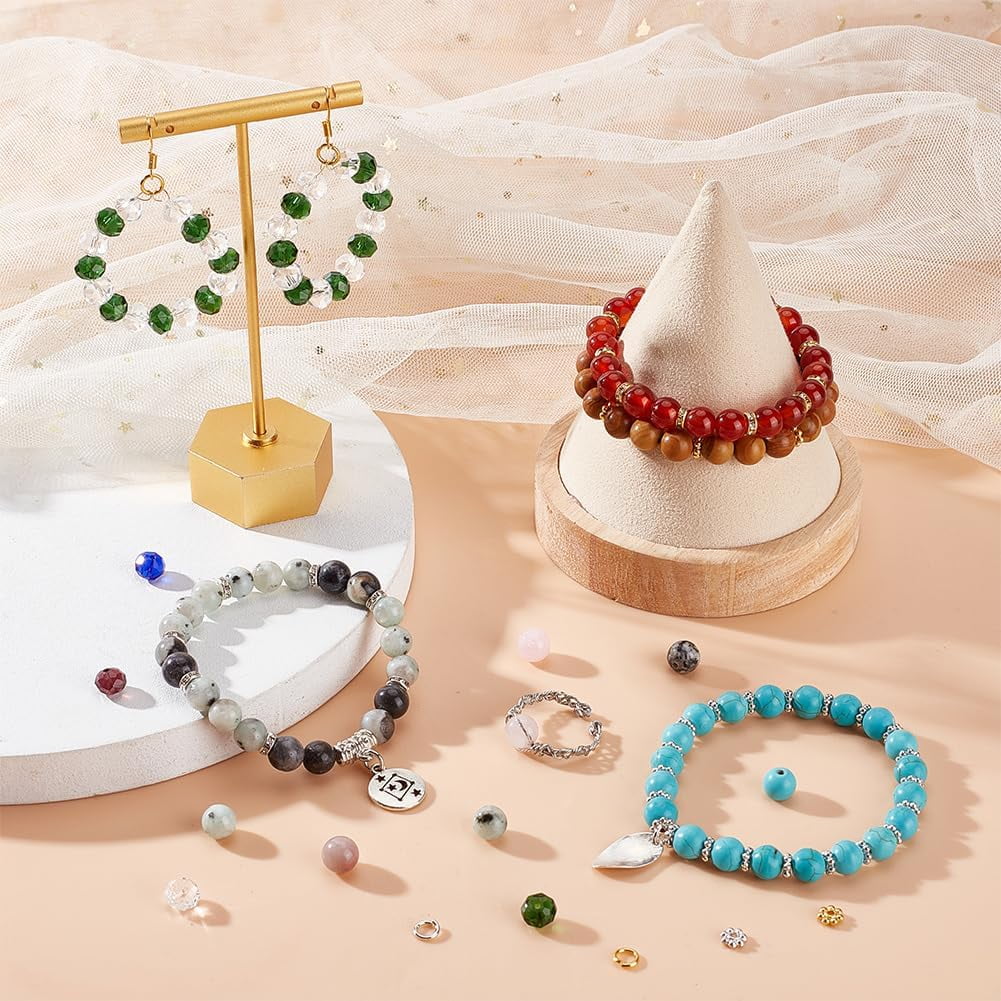 1Box DIY Bracelet Ring Making Kit Including Natural & Synthetic Mixed Gemstone Round & Glass Bicone & Alloy Flower & Rhinestone Space Beads Copper Craft Wire Elastic Thread 8mm Hole: 0.8~1.2mm