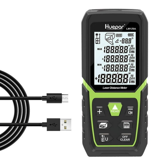 Huepar Laser Distance Meter 393ft/120m High Accuracy Range Finder with Li-ion Battery LM120A